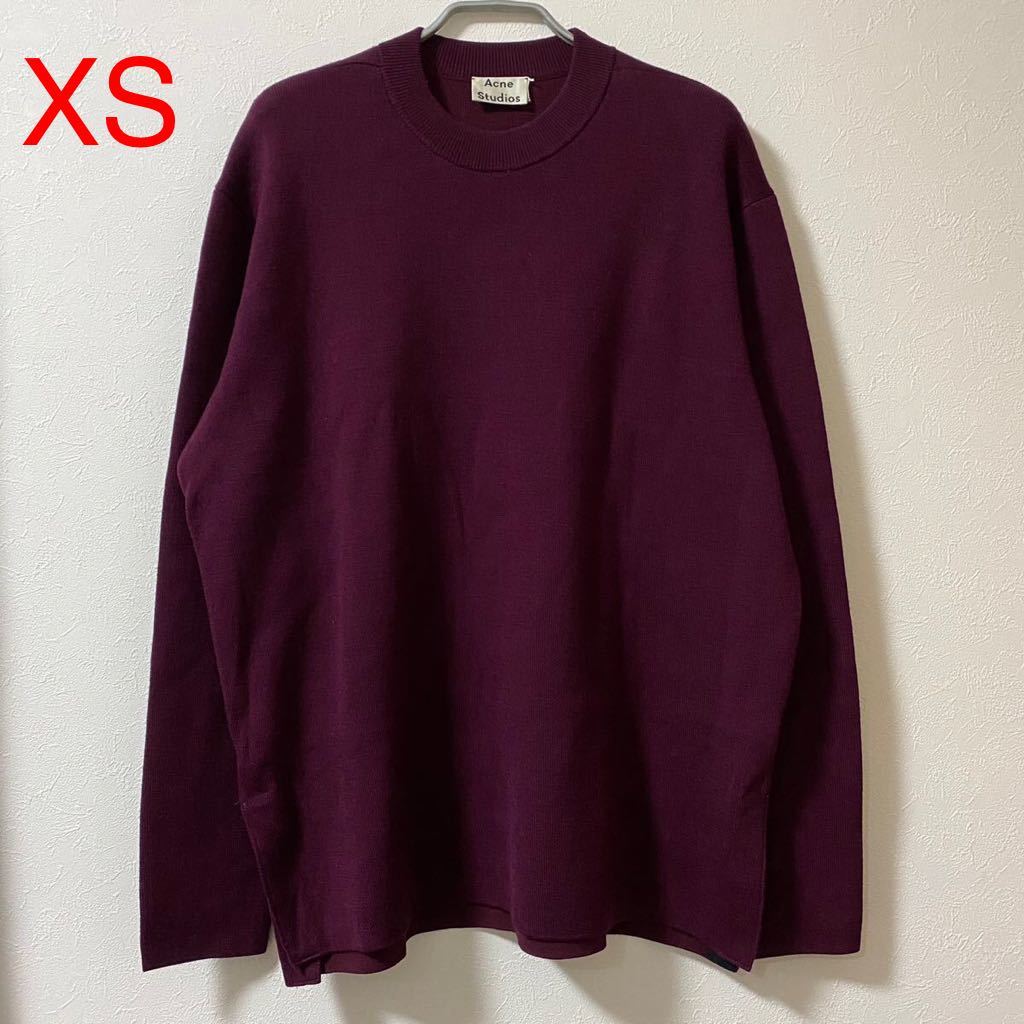 美中古 Acne Studios Nicha Wool-Blend Sweater Bordeaux XS アクネ ストゥディオス ウール セーター ボルドー サイドスリット ニット