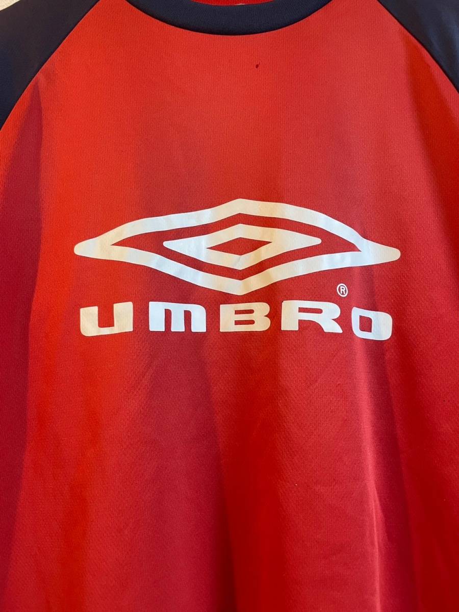 UMBROアンブロ　サッカーウェア　練習着　長袖　トレーニング　ラグラン　ロゴ　レッド　Oサイズ_画像2