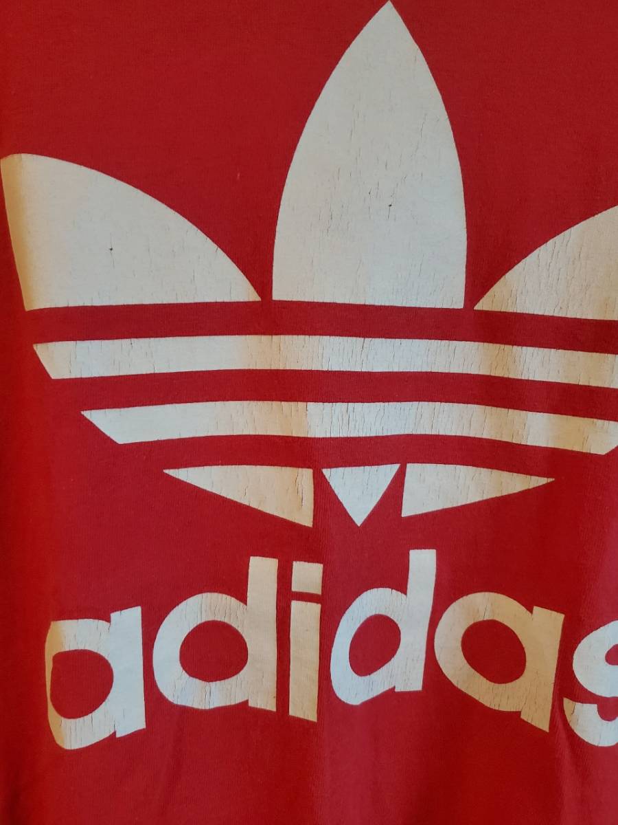 002　adidasアディダス　トレフォイル　半袖　Tシャツ　プリント　ロゴ　レッド　赤　USA Sサイズ_画像2