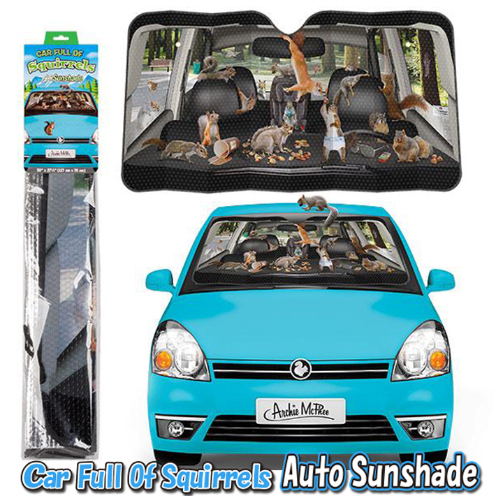 スクワレル オート サンシェード Car Full of Squirrels Auto Sunshade 車 フロント かわいい 日除け 紫外線 リス カー用品 おもしろ_画像1