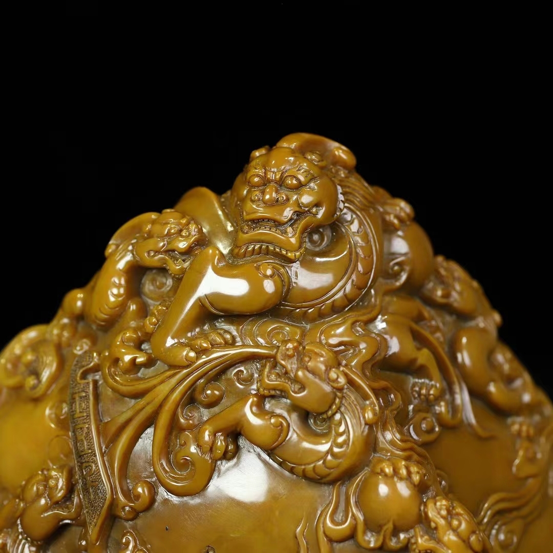 骨董*珍藏*古寿山石*田黄石*細密彫*山裡人家*キレート龍*印章 骨董*珍藏*古寿山石*田黄石*細密彫*山裡人家*キレート龍*印章