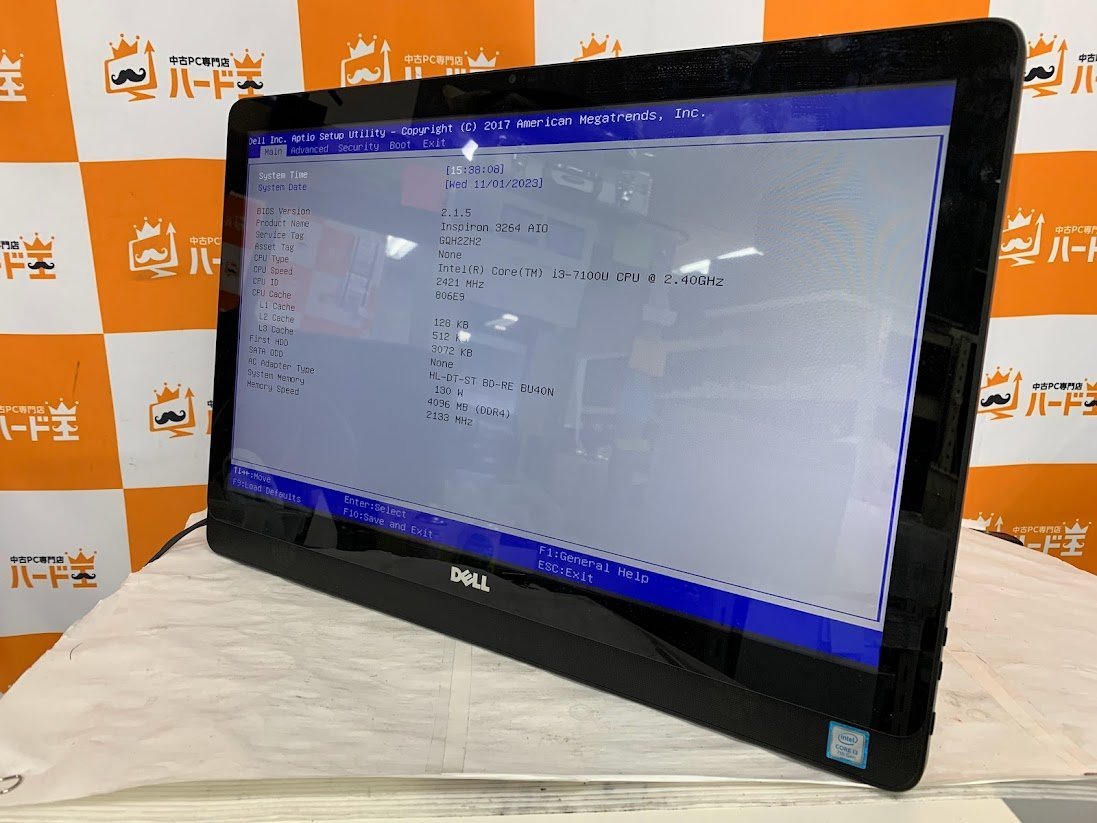 【ハード王】1円～/DELL Inspiron22-3264 AIO/Corei3-7100U/4GB/ストレージ無/5352-G4_画像1