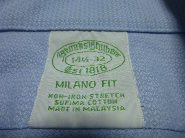 美品 Brooks Brothers MILANO FIT ブルックスブラザーズ 長袖ワイドカラーシャツ サイズ14-1/2ー32 サックスブルー柄織 ラウンドカット_画像3