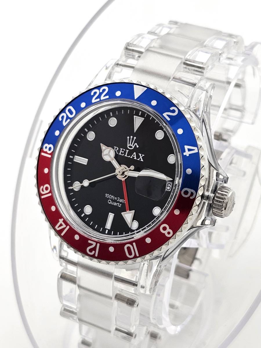 【クリスマス激安 30%OFF】リラックス 王冠ロゴ 腕時計 GMT 青/赤 ペプシ 24H回転ベゼル 世田谷ベース 所ジョージ 新品 GMT13_画像5