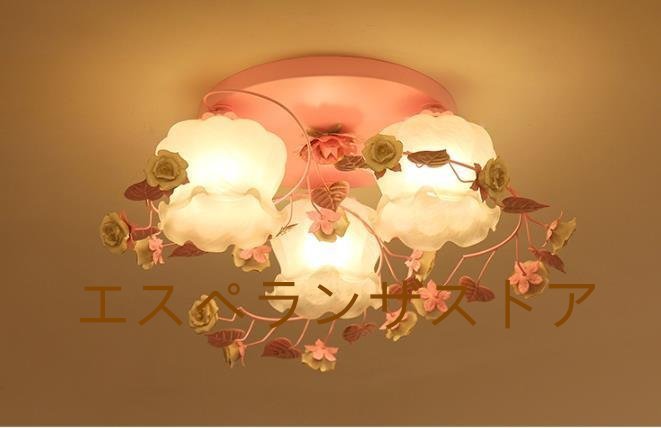 [エスペランザストア]可愛いアンティーク調・薔薇シャンデリア 天井照明 ペンダントライト3灯 ピンク