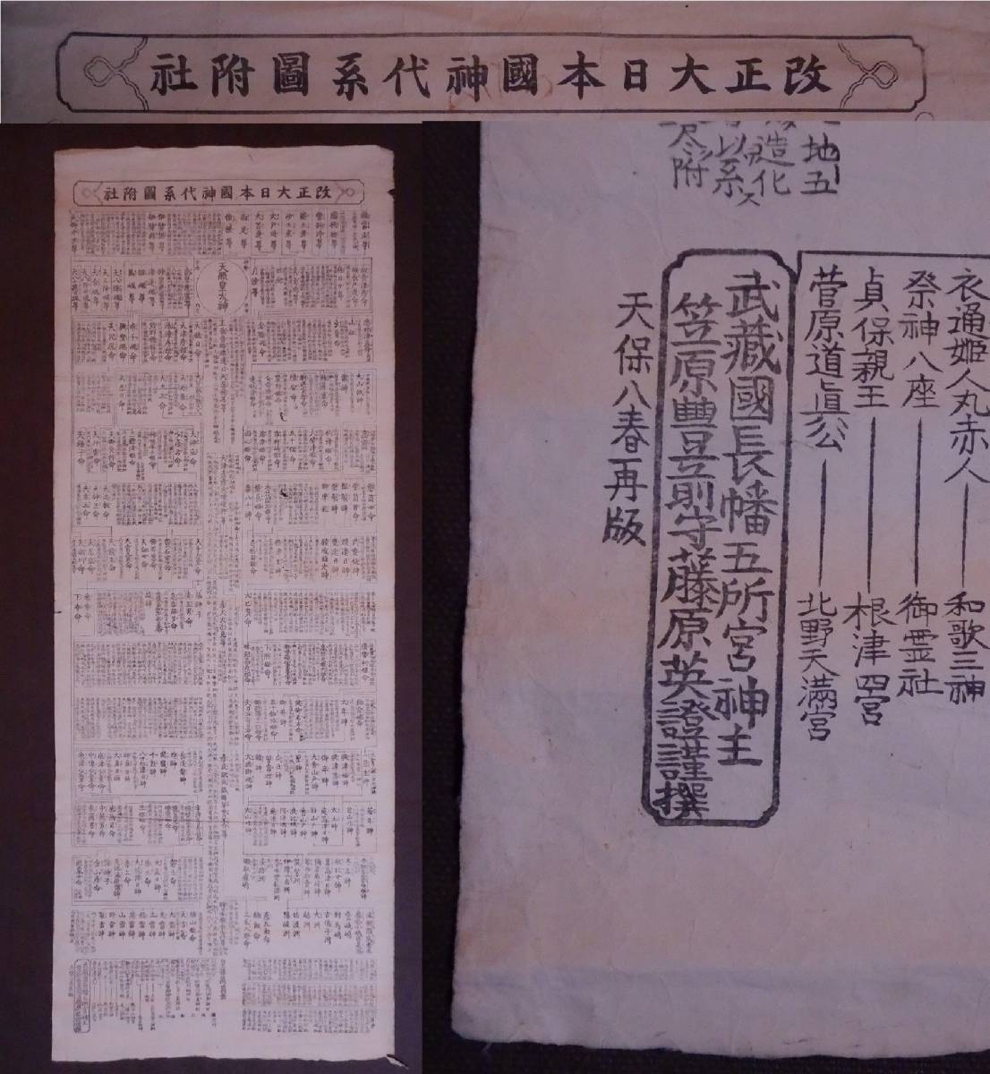 独特の上品 天保八春再販 武蔵國長幡王所宮神主 笠原豊前守藤原英證謹撰 『改正大日本國神代系圖附社 』マクリ〔紙本版摺〕/江戸時代 古文書 神道 木版 和書