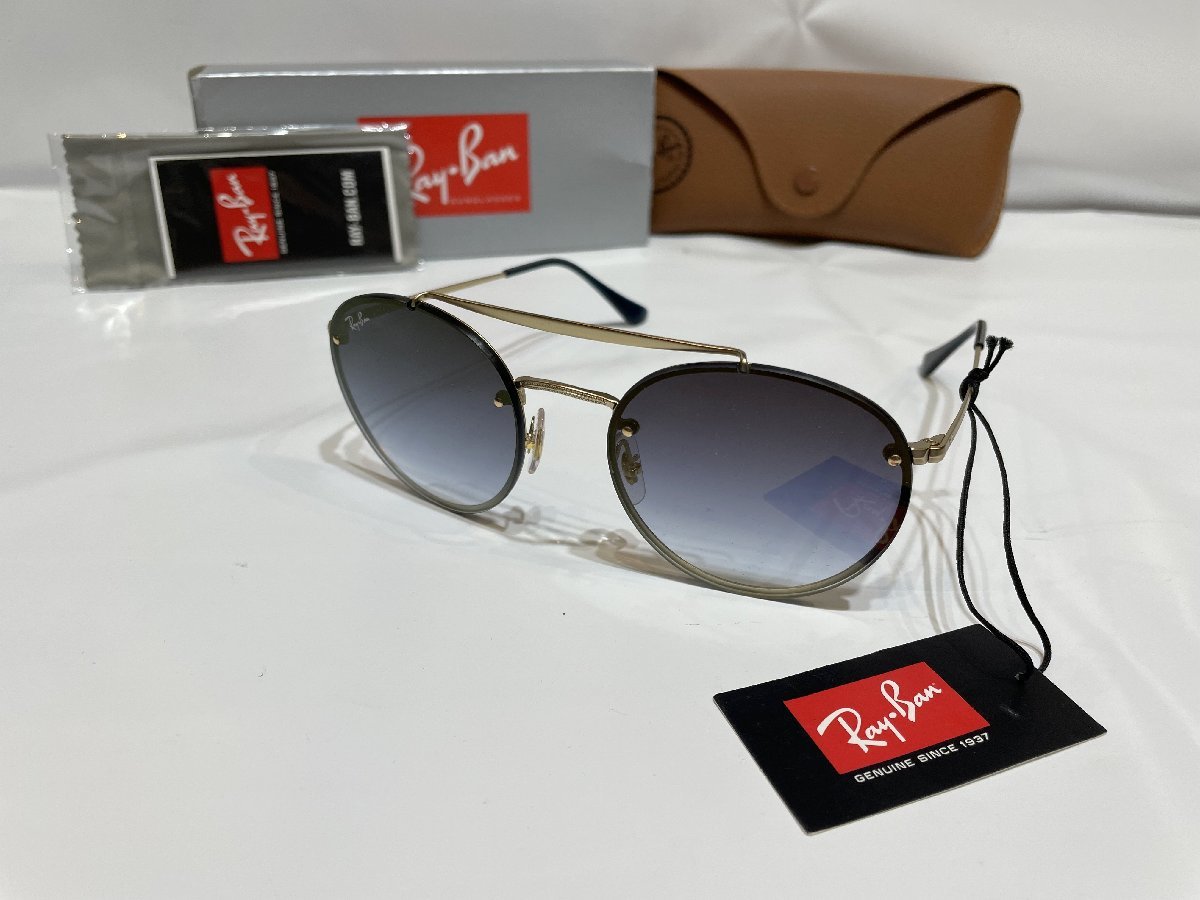 極美品 RayBan ダブルブリッジ グラデーションレンズ サングラス 54□18 145 RB3614‐N ゴールド メンズ レディース 質セブン 608