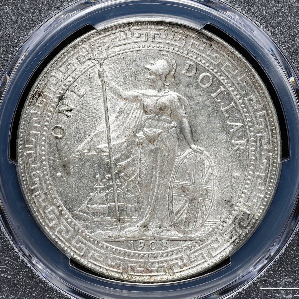 ANT34　イギリス　貿易銀　PCGS認定　1908　ONE DOLLAR　壹圓　Trade＄_画像3