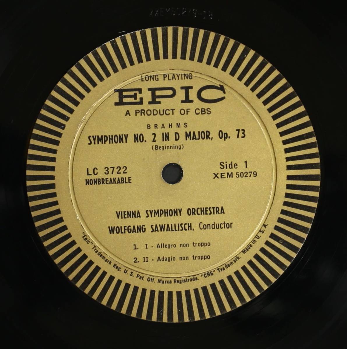 【US盤LP】サヴァリッシュ,WPh/ブラームス:交響曲第2番(並品,MONO,1961,EPIC,Wolfgang Sawallisch)_画像3