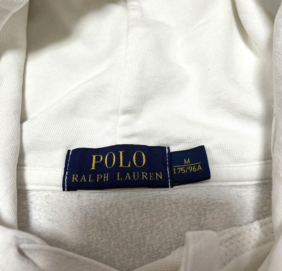 POLO RALPH LAUREN ポロ ラルフローレン 長袖 パーカー スウェット ポニー デカロゴ ビッグロゴ 刺繍ロゴ M ホワイト フーディ 裏起毛_画像9