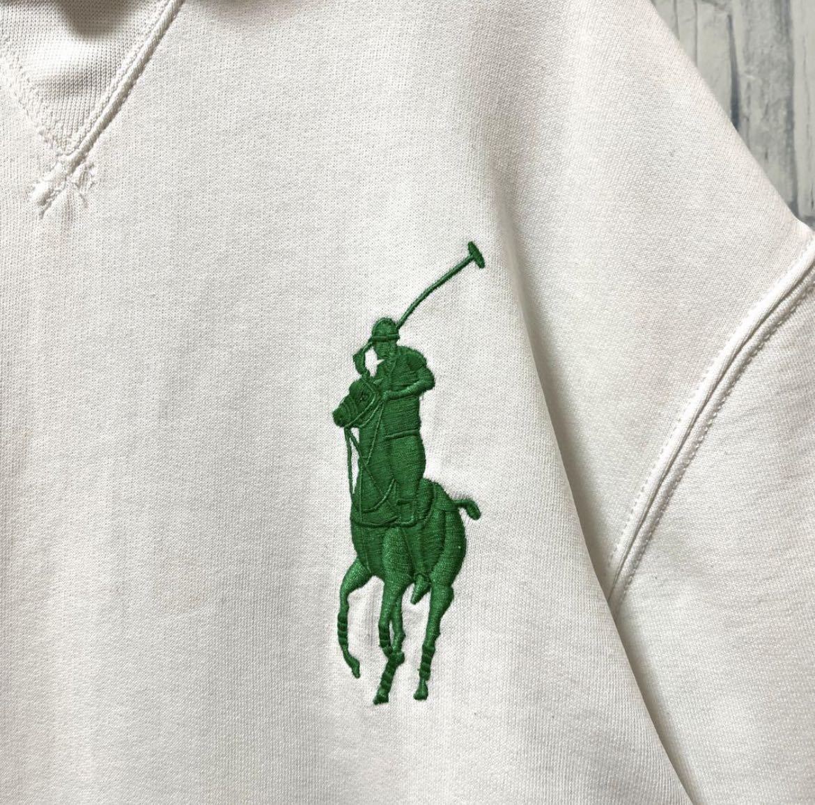 POLO RALPH LAUREN ポロ ラルフローレン 長袖 パーカー スウェット ポニー デカロゴ ビッグロゴ 刺繍ロゴ M ホワイト フーディ 裏起毛_画像4