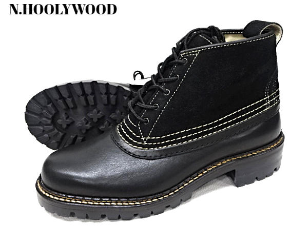 8 1/2 未使用 【N.HOOLYWOOD LEATHER BOOTS BLACK 122-SE02pieces ミスターハリウッド レザーブーツ アウトドアブーツ エヌハリウッド】