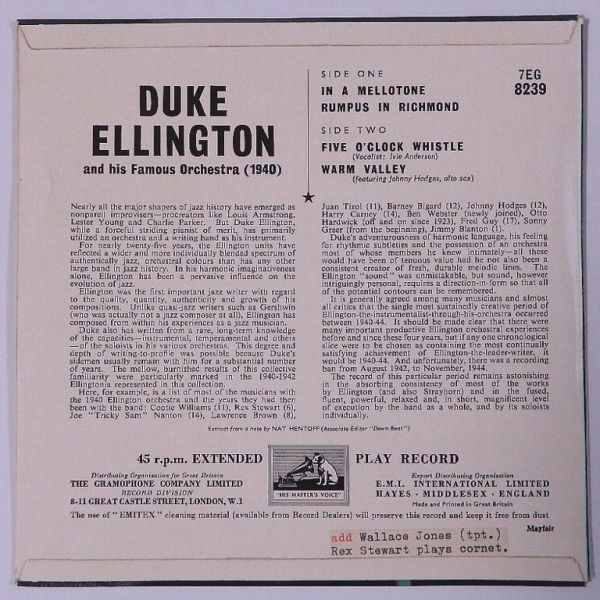 ★Duke Ellington And His Orchestra★In A Mellotone UK-HMV 7EG 8239 (mono) 廃盤EP !!!_画像2