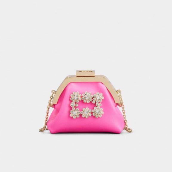 1 times use Roger Vivier flower -stroke las buckle satin coin perth neon pink bulrush . chain shoulder 