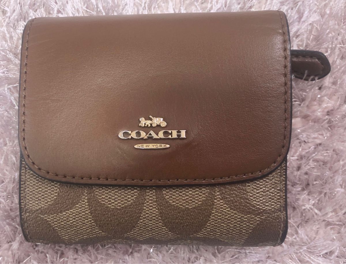 【中古】COACH 三つ折財布 シグネチャー ウォレット ミニ財布