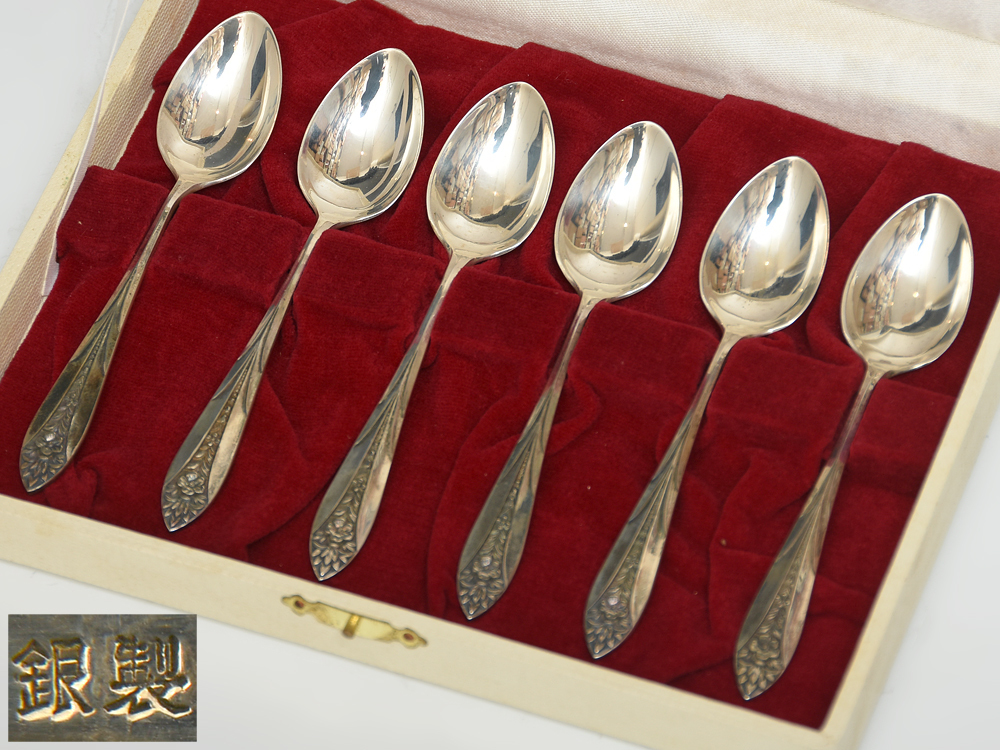 銀製 スプーン 6客揃 総重量:88g 専用箱 SILVER 銀 カトラリー 金属工芸 z5893t