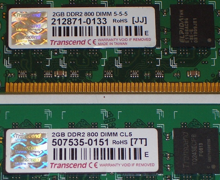 ◆Transcend製 PC2-6400 (DDR2-800) 4GB（2GB×2枚組） 完動品 即決！★送料120円！_画像2