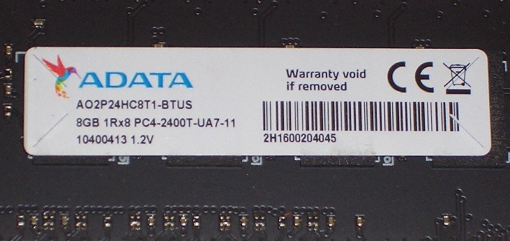 ◆ADATA製 PC4-19200（DDR4-2400）288pin 8GB 動作未確認 ジャンク！★送料120円！_画像2
