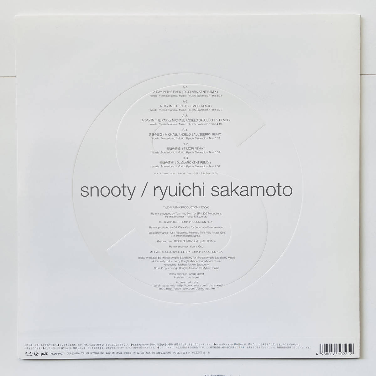 稀少盤 12インチレコード〔 坂本龍一 Snooty - A Day In The Park / 美貌の青空 〕Ryuichi Sakamoto / YMO 細野晴臣 高橋幸宏_画像2