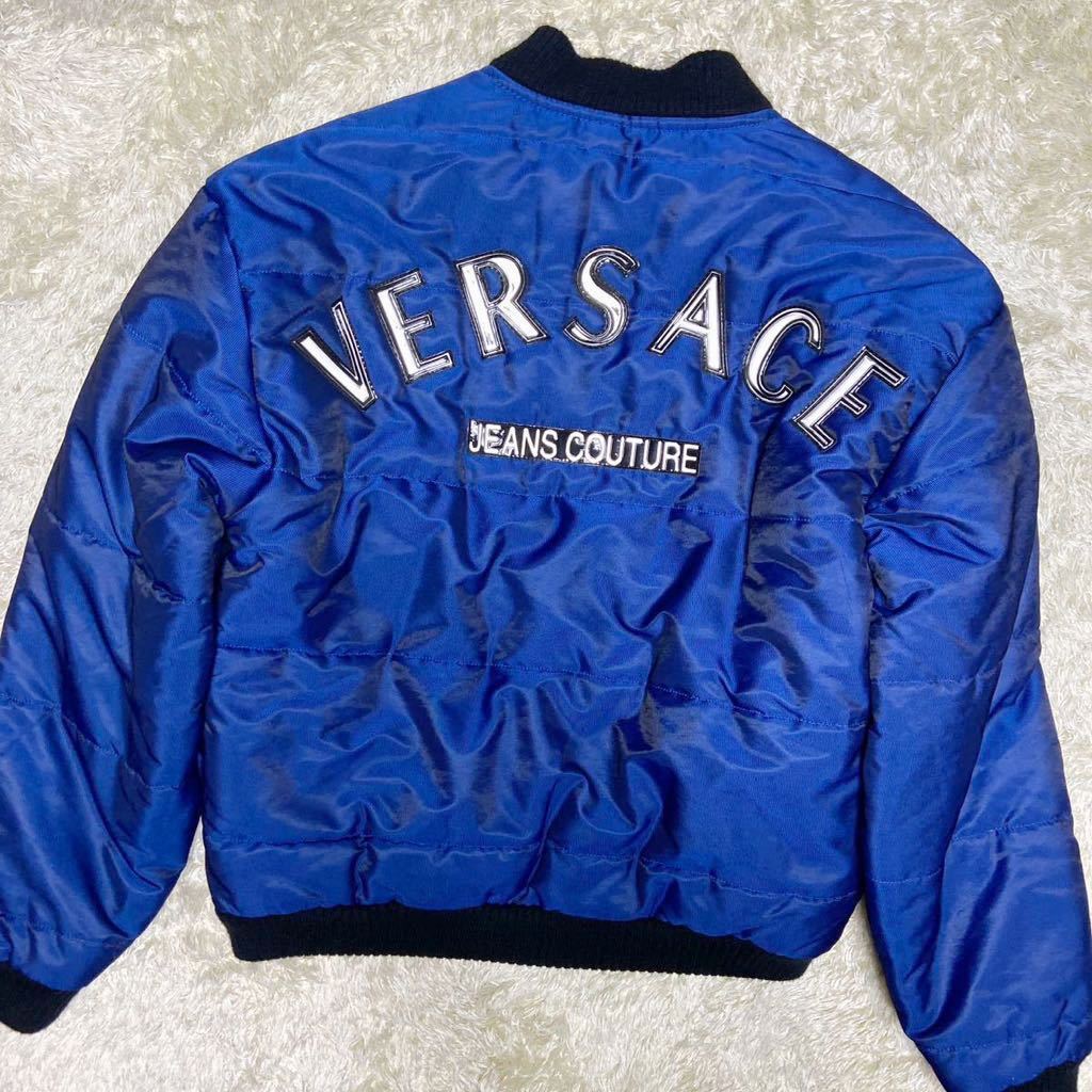 VERSACE ヴェルサーチ スタジャン 中綿 ブルゾン ボンバージャケット フライト ナイロン アウター バックロゴ 青 ブルー M-L イタリア製