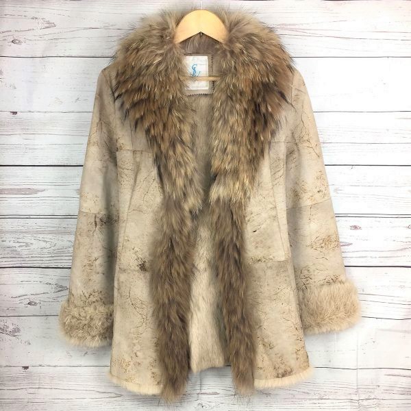 SLY Jeans rabbit leather coat S... leather raccoon fur / fur 