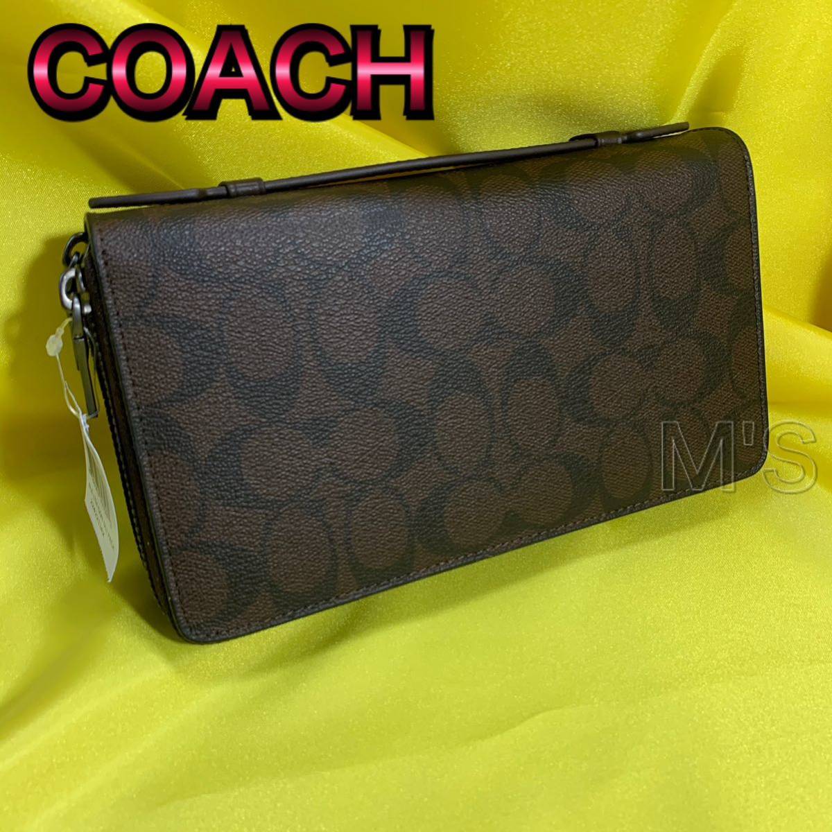 【正規保証】coachコーチ ダブルジップ トラべルオーガナイザー （茶色）_画像1