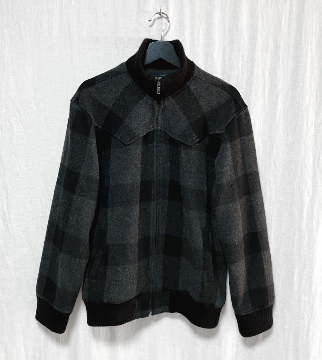 良品 90s WOOL RICH ウールリッチ ウエスタンヨーク チェック柄 ウール ジャケット M グレー_画像1