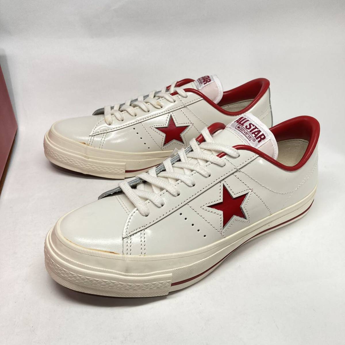 即決!希少! 90s 旧タグ 日本製 CONVERSE ONE STAR 白赤 サイズ 7 / コンバース ワンスター レザー