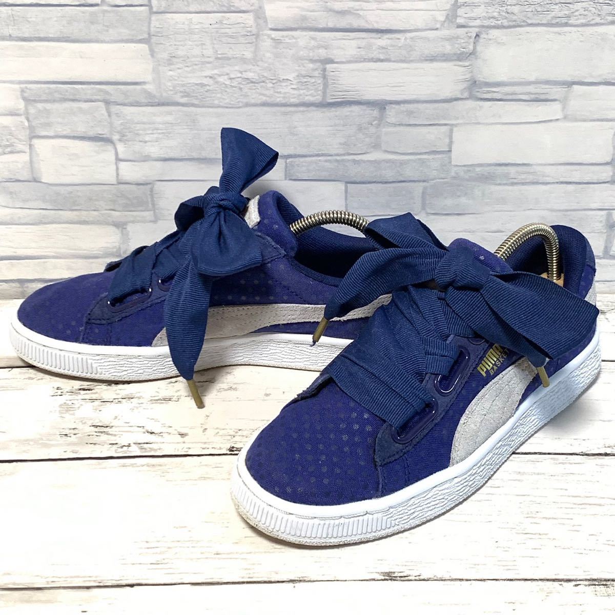 R3948bh【PUMA プーマ】23.5cm スニーカー レディース ネイビー 紺 BASKET HEART DENIM バスケットハートデニム 363371 01 シューズ 靴_画像1