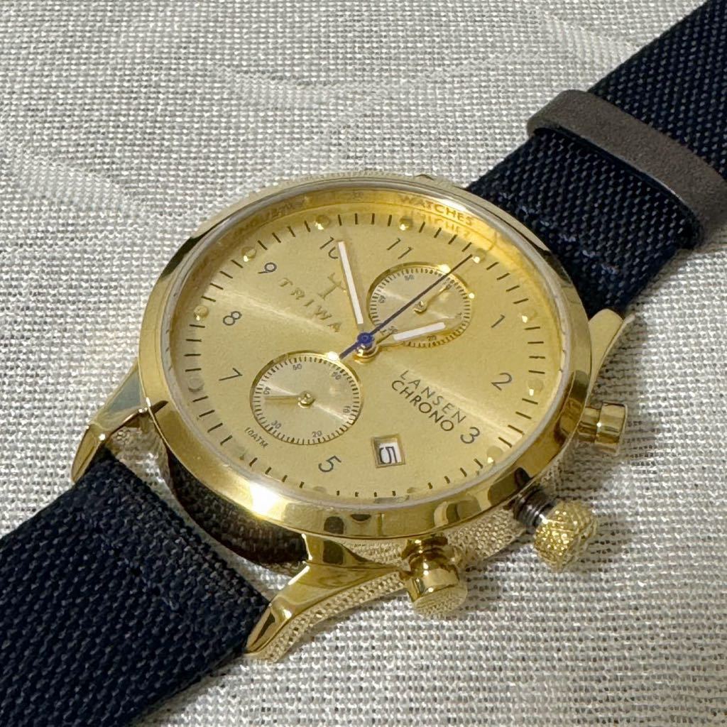 TRIWAtoliwa chronograph unisex wristwatch Gold 38mm new goods unused long-term keeping goods battery replaced LANSEN