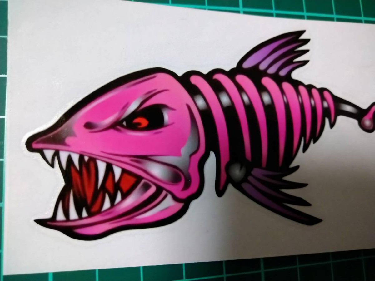 釣り　フィッシング　装飾　BOX アウトドア　魚　ドクロ　ピンク　ステッカー　転写シール　防水_画像4