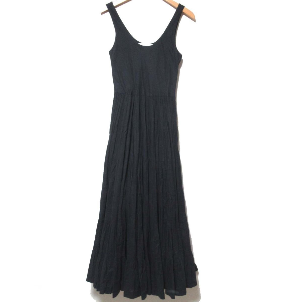 美品 MARIHA マリハ 草原の虹のドレス インド製 ノースリーブ ロング マキシ丈 フレア ティアード ワンピース ブラック