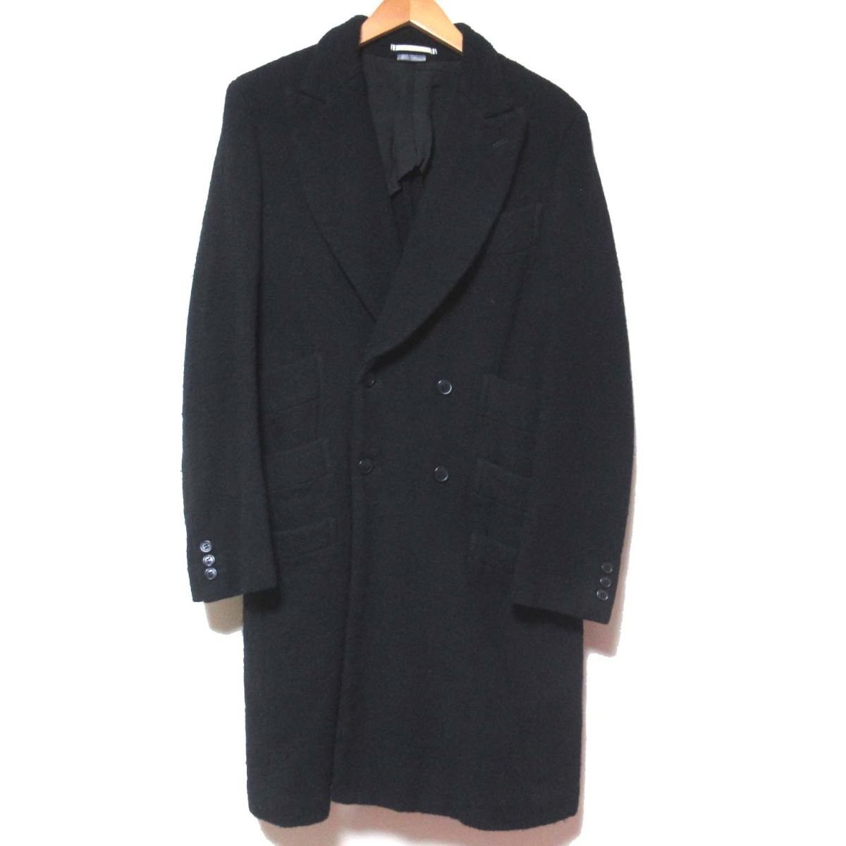 美品 14AW COMME des GARCONS HOMME PLUS コムデギャルソンオムプリュス ウール縮絨 ダブルブレスト チェスターコート XS ネイビー