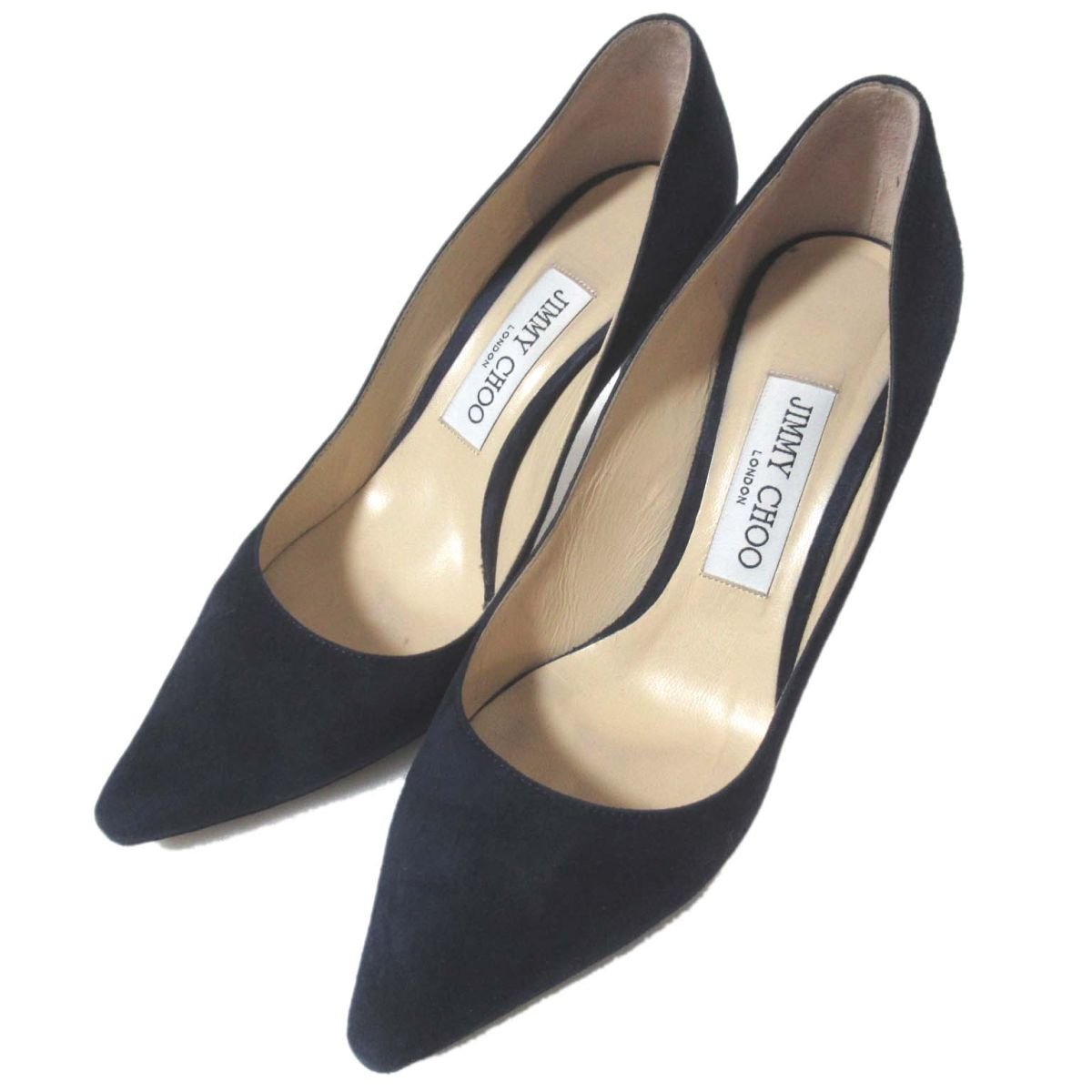 美品 JIMMY CHOO ジミーチュウ ROMY 85 スエード ポインテッドトゥ ハイヒール パンプス 37サイズ 23.5cm相当 ネイビー_画像1