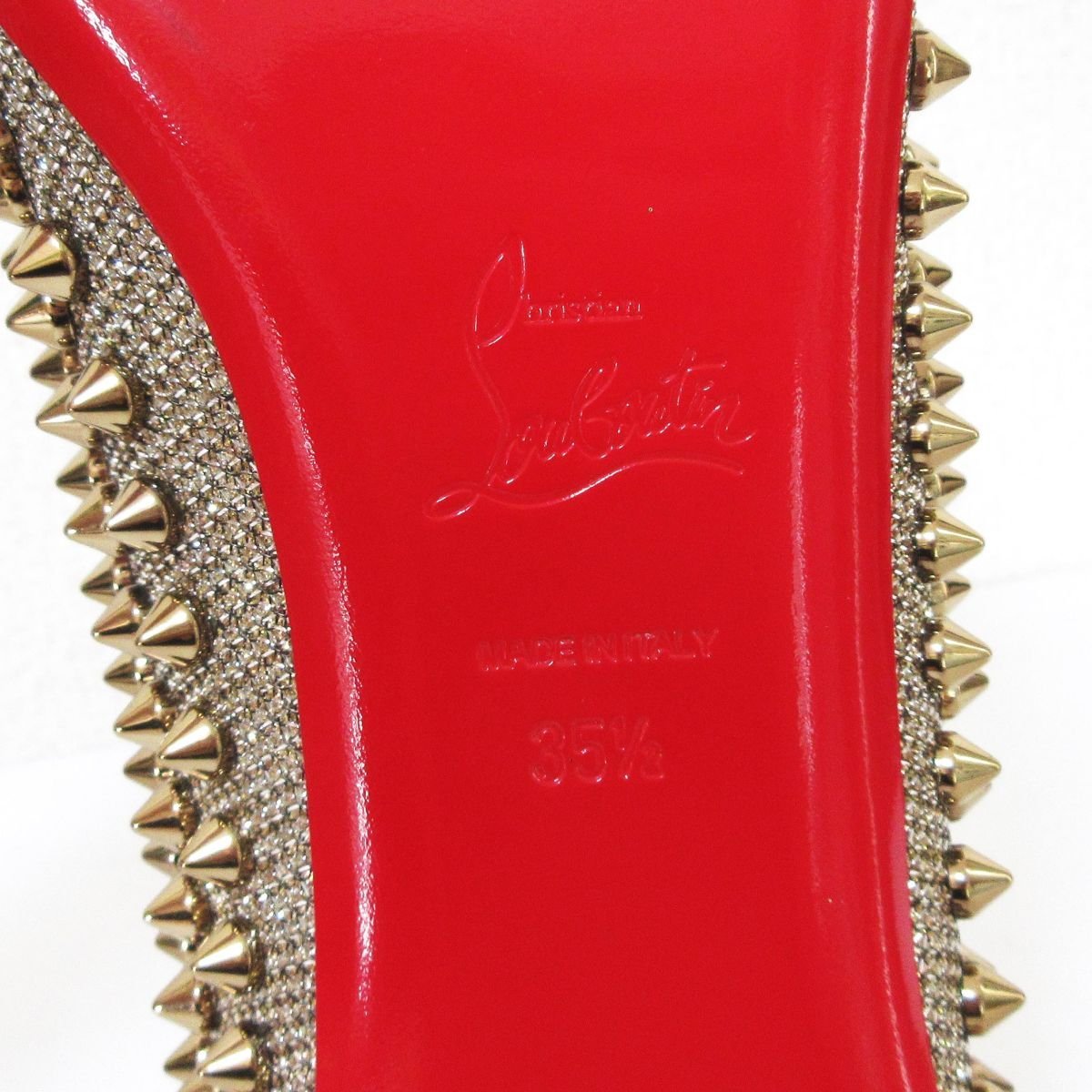 新品同様 Christian Louboutin クリスチャンルブタン ピガール スタッズ グリッター フラットシューズ パンプス 35 1/2 約22.5cm ゴールドの画像7