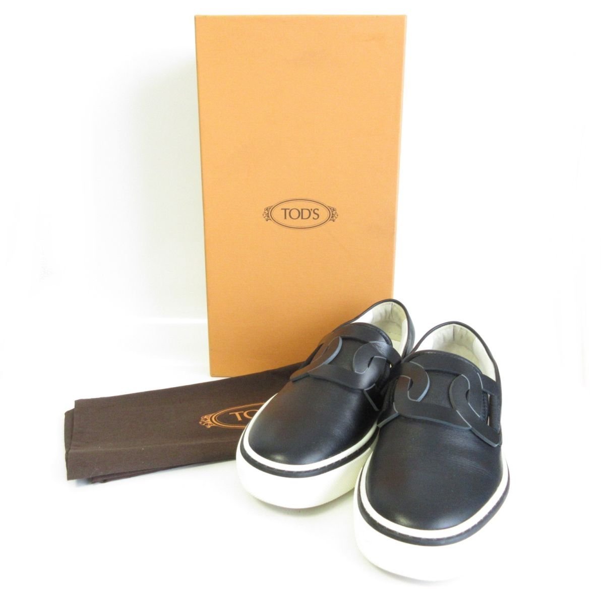 美品 TOD'S トッズ 現行モデル KATE ケイト レザー ゴンミーニ スリッポン スニーカー XXW03E0GC41JUS9999 35 約22cm ブラックの画像1