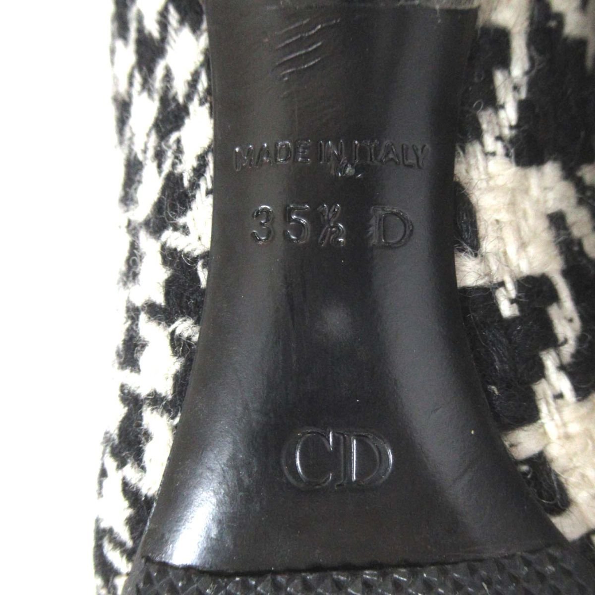 美品 Christian Dior クリスチャンディオール 千鳥柄 ハウンドトゥース ツイード パンプス 35.5Dサイズ 23cm相当 ブラック×ホワイト_画像9