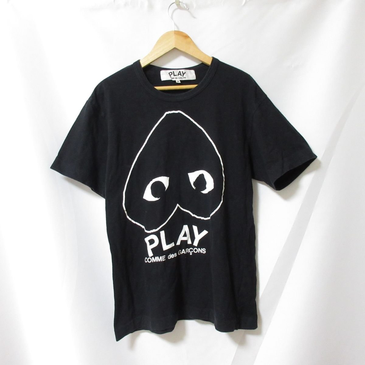 良品 PLAY COMME des GARCONS プレイコムデギャルソン 逆さハートプリント クルーネック 半袖 Tシャツ カットソー M ブラック 113の画像1