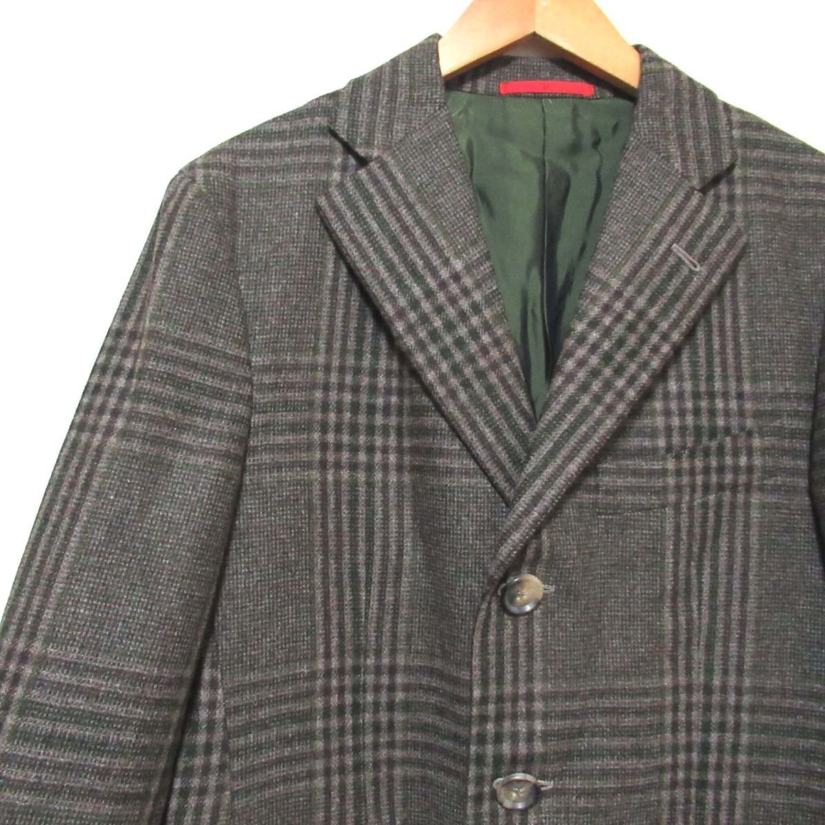 美品 ISAIA NAPOLI イザイア チェック柄 カシミヤブレンド シングル チェスターコート 44Rサイズ ダークブラウン×グリーン_画像3