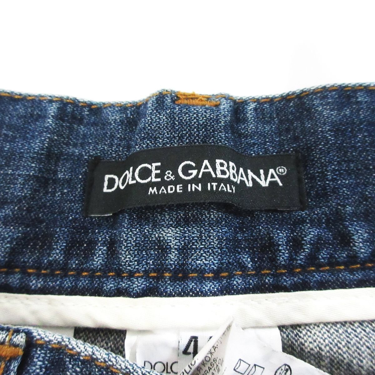 美品 DOLCE&GABBANA ドルチェ＆ガッバーナ ダメージ加工 ロゴプレート デニムパンツ ジーンズ サイズ44 インディゴブルー_画像3