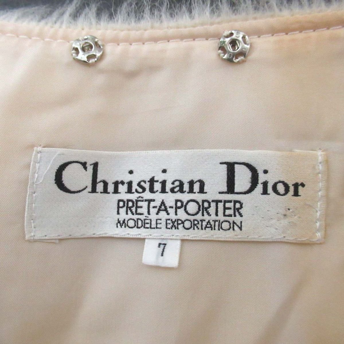 良品 Christian Dior クリスチャンディオール プレタポルテ ヴィンテージ 袖ベルト 比翼 ノーカラーシャギーコート 7サイズ オフホワイト_画像10