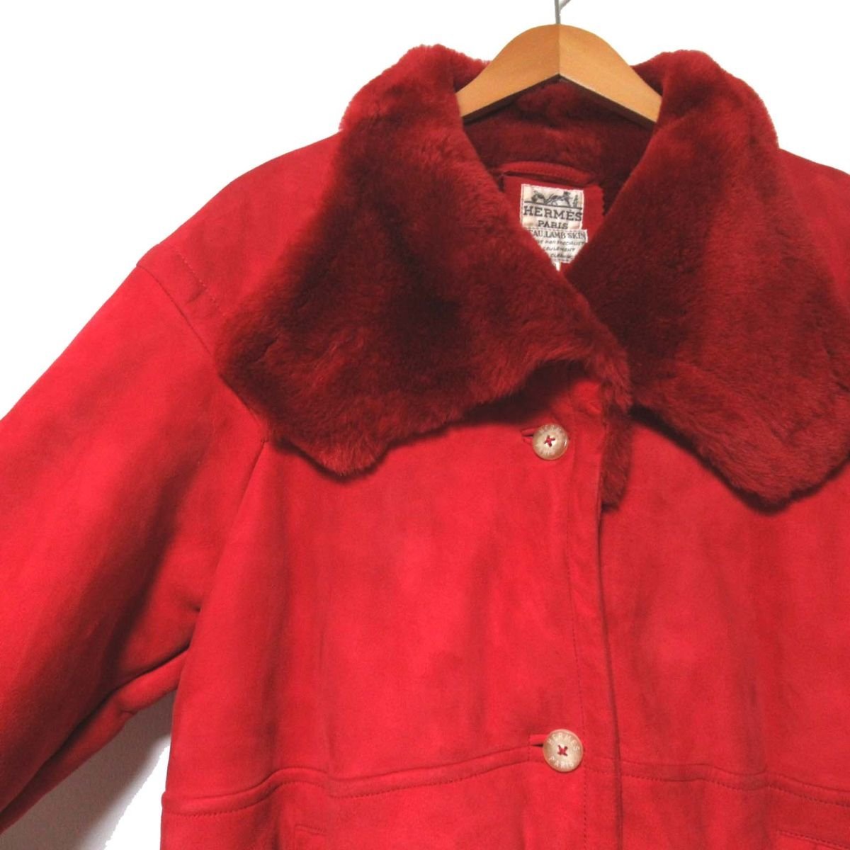  beautiful goods HERMES Hermes Vintage lambskin design color mouton coat jacket 36 size red 