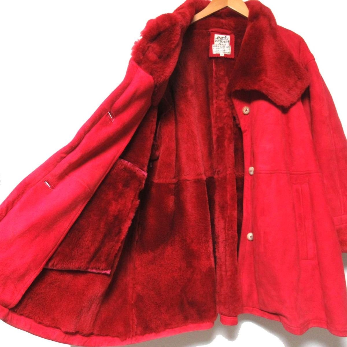  beautiful goods HERMES Hermes Vintage lambskin design color mouton coat jacket 36 size red 