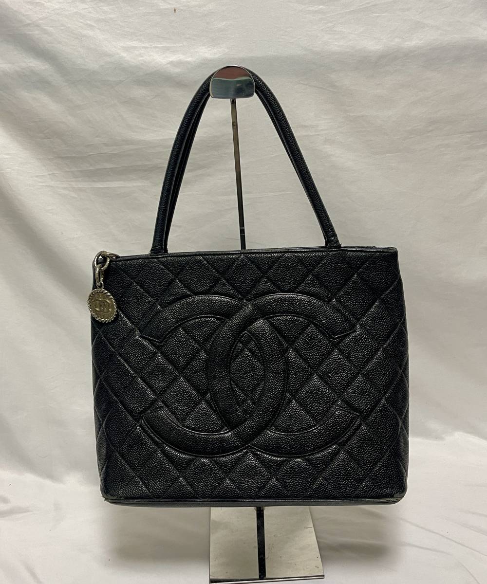 1円〜CHANEL シャネル 復刻トート マトラッセ キャビアスキン レザー ハンドバッグ トートバッグシール有 7番台_画像1