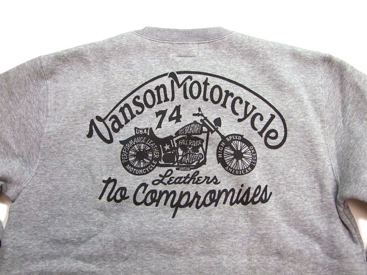 SALE セール 新品 VANSON バンソン トレーナーグレイXL メンズスウェット Motorcycle74 モーターサイクル 431_画像7