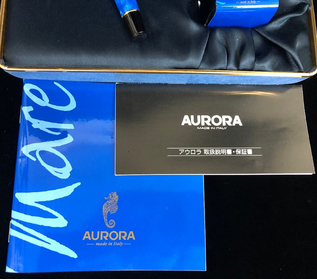 【和の美】 アウロラ　マーレ　万年筆　ブルー ＆ ゴールド 18k　750　■ AURORA　Mare　外箱　説明書 インク あり_画像2