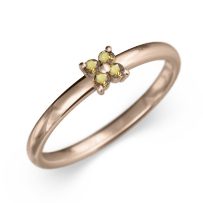 シトリン(黄水晶) 指輪 Flower フラワー 5石 11月の誕生石 k10ピンクゴールド
