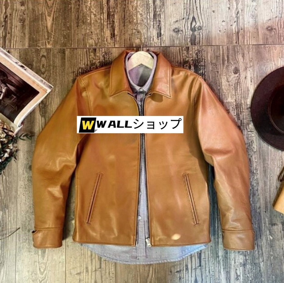 ヴィンテージ復刻デザイン カウレザー シングルライダースジャケット キャメル 革ジャン カフェレーサー S～2XL