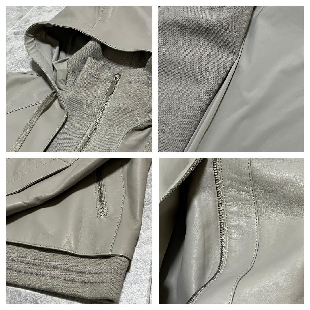 定価210万 HERMES 2023SS Hooded Leather Blouson エルメス 春夏 ラムスキン 羊革 レザーフードジャケット ブルゾン パーカー セリエボタン_画像7