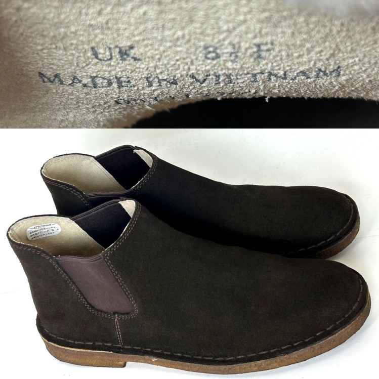  быстрое решение использование немного Clarks Clarks мужской UK8.5 26.5cm степень замша натуральная кожа со вставкой из резинки ботинки чай casual платье обувь кожа обувь б/у 